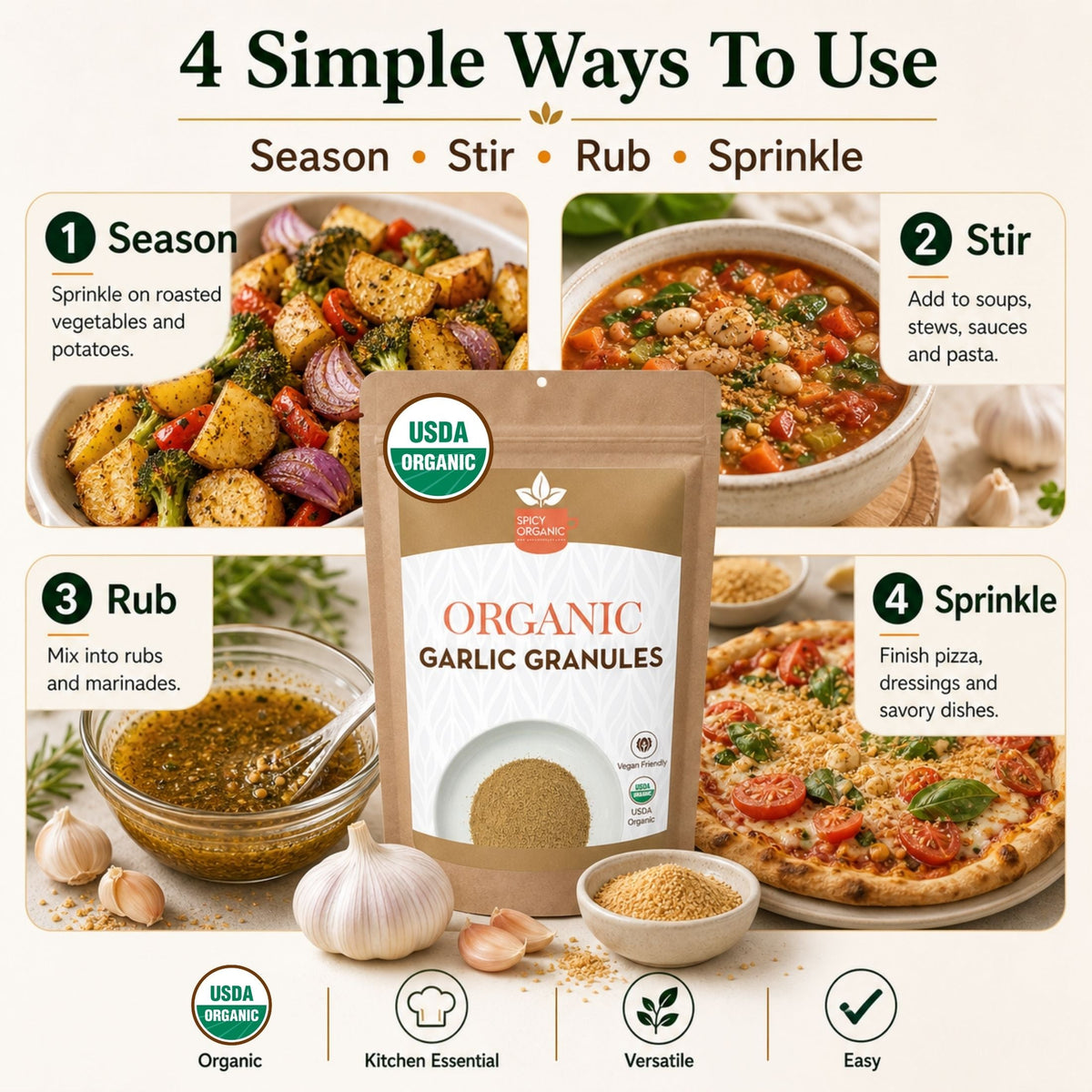 Organic Garlic Granules – For Marinades, Rubs & Roasting