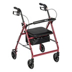 Drive Rollator Walker 4-Wheel, Padded Seat, Pouch, Adjustable Height - Red