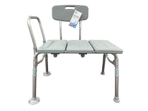 Bathroom Transfer Bench with Adjustable Height and Reversible Back, 400 lb Capacity - Blue Jay