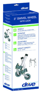 3" Swivel/Fixed Walker Wheels with Lock, Rear Glides, 350 lbs Capacity (Pair)