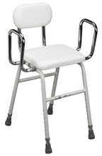 Adjustable Height Kitchen Stool with Arms - Chrome, Padded Seat, 300 lb Capacity