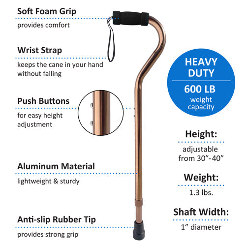 Bariatric Adjustable Aluminum Cane, Bronze, 600 lb Capacity