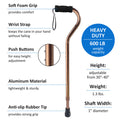 Bariatric Adjustable Aluminum Cane, Bronze, 600 lb Capacity