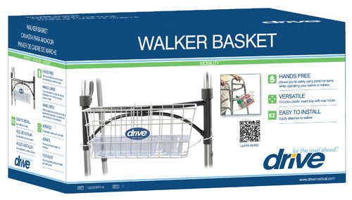 Snap-On Walker Basket with Cup Holder Insert for Folding Walkers