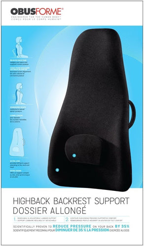 Obusforme Highback Backrest Support - Lumbar Cushion for Back & Neck Pain Relief, Black