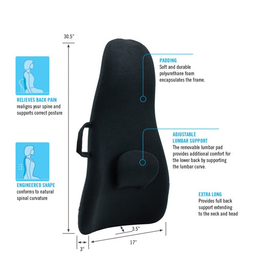 Obusforme Highback Backrest Support - Lumbar Cushion for Back & Neck Pain Relief, Black