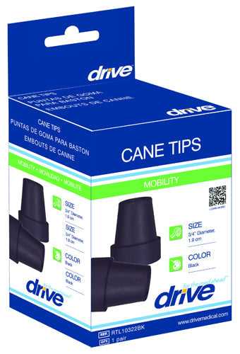 Black Rubber Replacement Cane Tips, 5/8 in, 4 ct