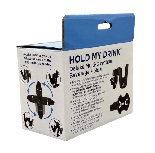 Hold My Drink Dlx Multi-Directional Cup Holder for Rollators, Wheelchairs, Walkers - Blue Jay