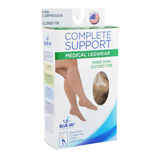 30-40 mmHg Compression Stockings, Below Knee, Closed Toe, Large - Beige