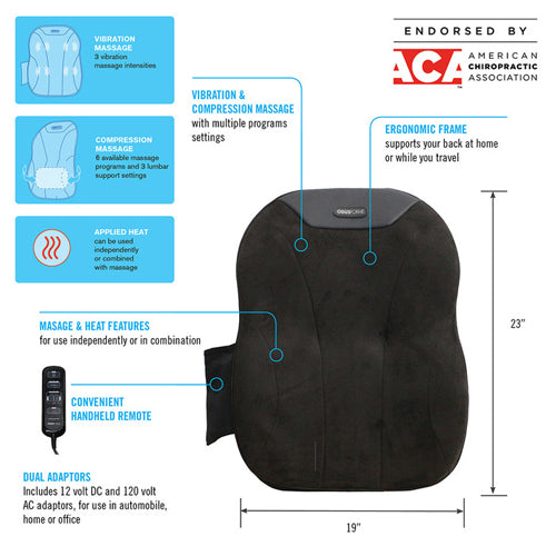 ObusForme Portable Compression Back Massager with Heat - Car & Home Use