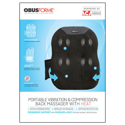 ObusForme Portable Compression Back Massager with Heat - Car & Home Use