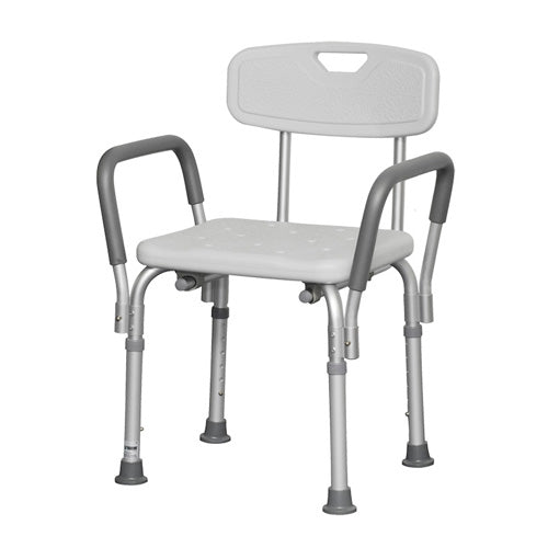 Adjustable Height Bath Bench with Back and Removable Padded Arms - 300 lbs Capacity