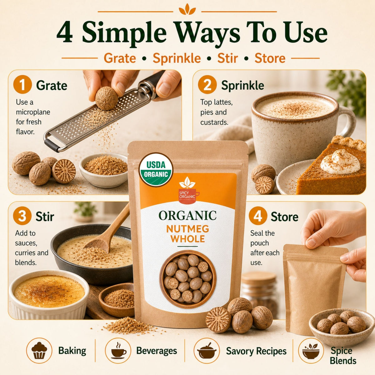 Organic Whole Nutmeg – Grate Fresh for Baking & Chai