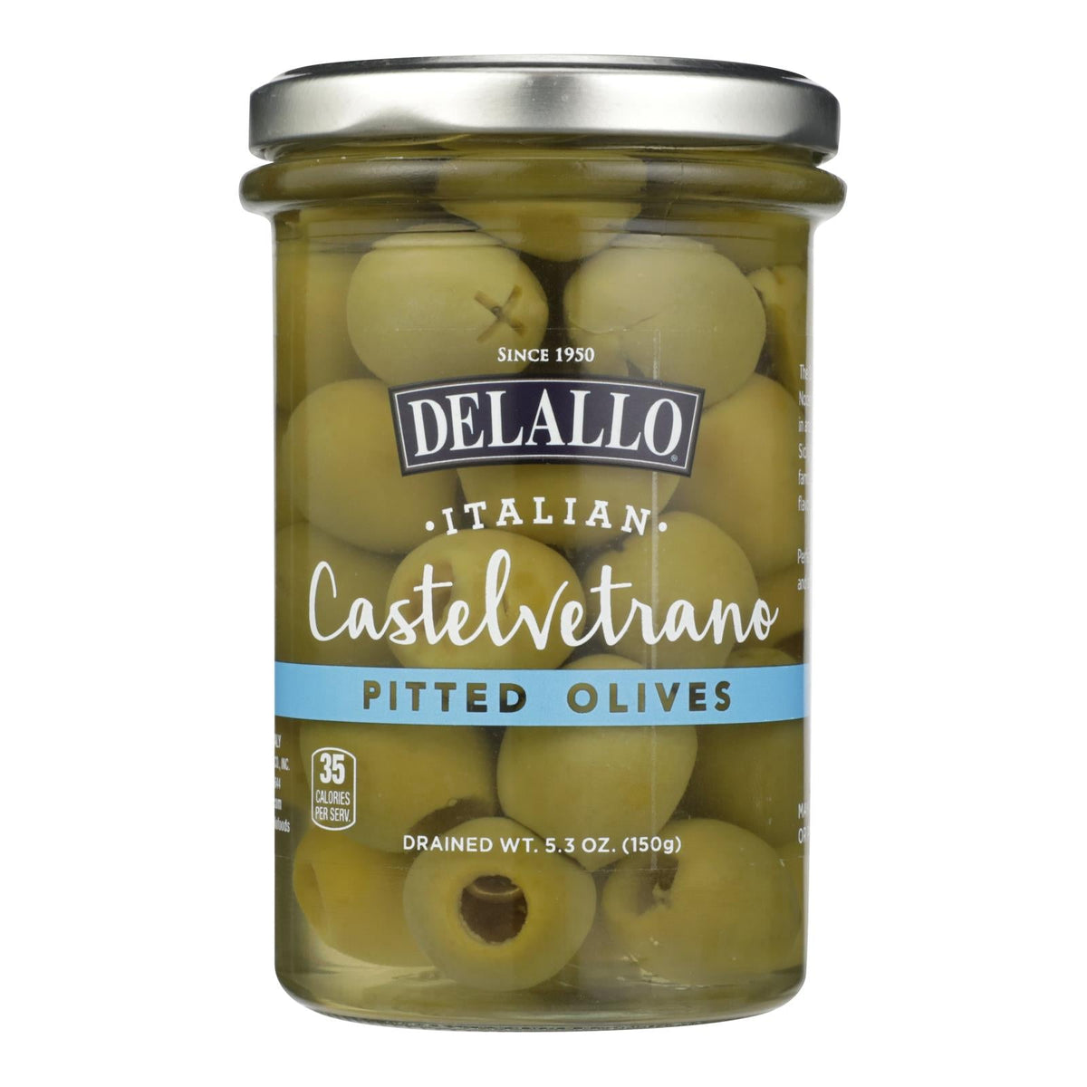 Delallo Castelvetrano Pitted Olives, Gourmet Italian Olives, Case of 6 x 5.3 Oz Jars, Gluten-Free