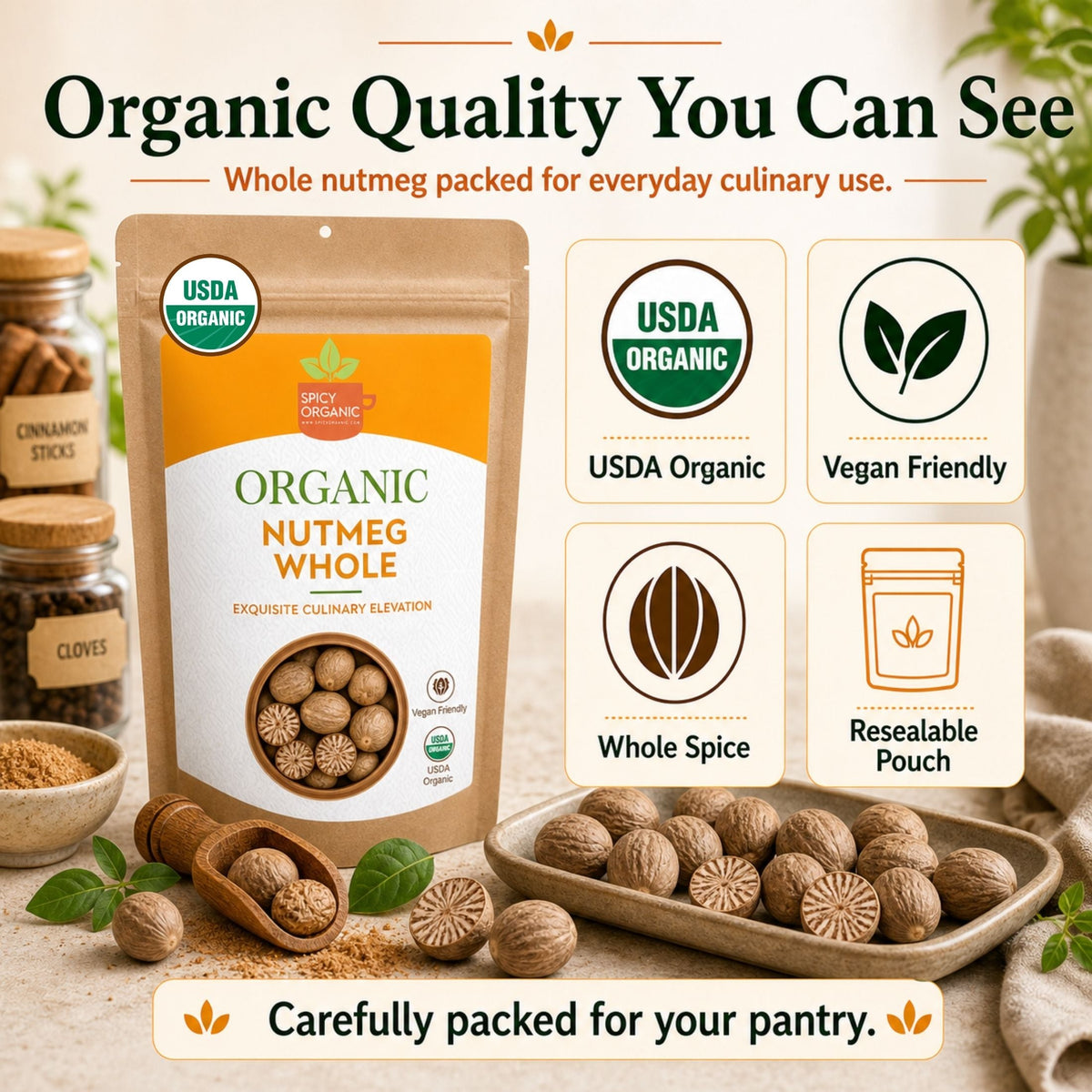Organic Whole Nutmeg – Grate Fresh for Baking & Chai
