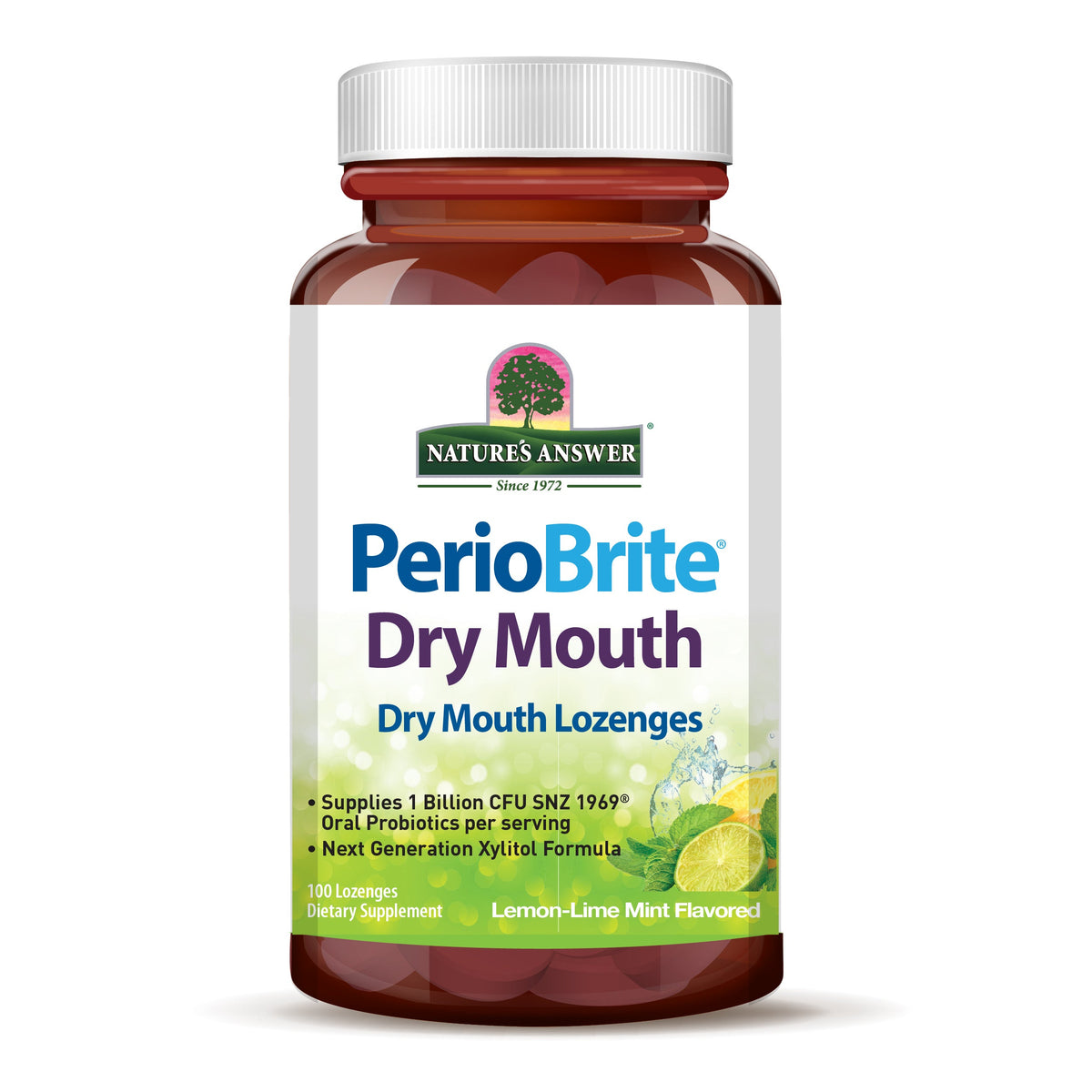 Nature's Answer PerioBrite Dry Mouth Lozenges - Lemon-Lime Mint | 100 Ct Oral Probiotics