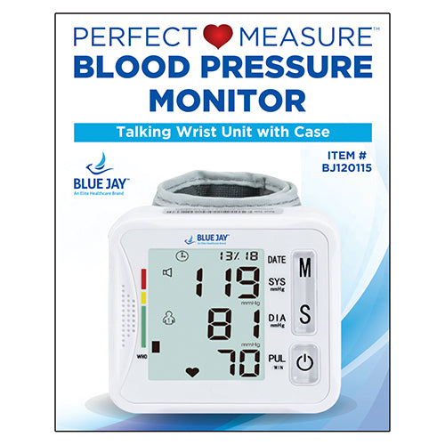Blue Jay Wrist Blood Pressure Monitor with Voice Broadcast & Case - Digital, 198 Memories
