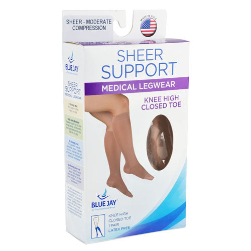 Ladies' Beige 15-20 mmHg Knee High Compression Stockings - Sheer Mild Support, Large