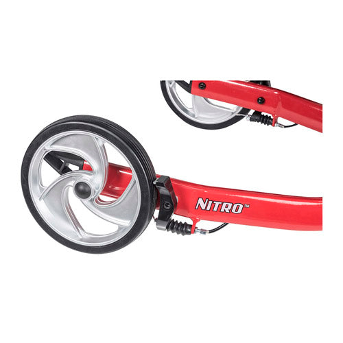 Nitro 3-Wheel Aluminum Rollator, Red, Lightweight Folding Design, 300 lb Capacity