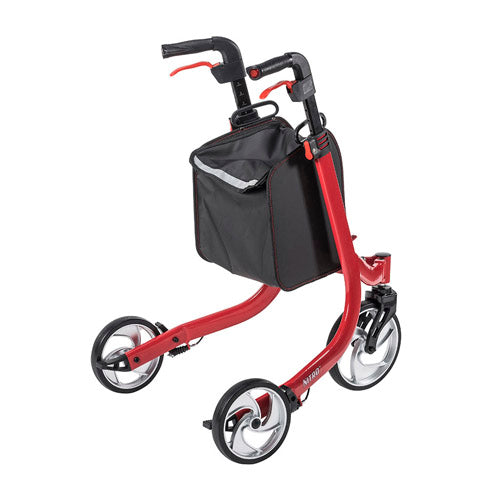 Nitro 3-Wheel Aluminum Rollator, Red, Lightweight Folding Design, 300 lb Capacity