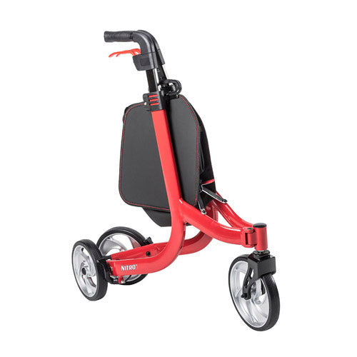 Nitro 3-Wheel Aluminum Rollator, Red, Lightweight Folding Design, 300 lb Capacity