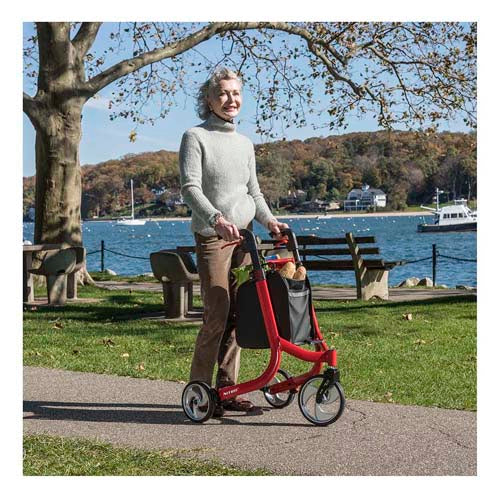Nitro 3-Wheel Aluminum Rollator, Red, Lightweight Folding Design, 300 lb Capacity