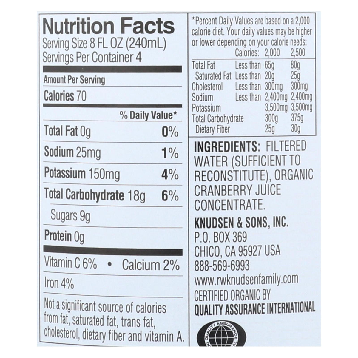 R.W. Knudsen Organic Just Cranberry Juice, 32 fl oz (Case of 6)