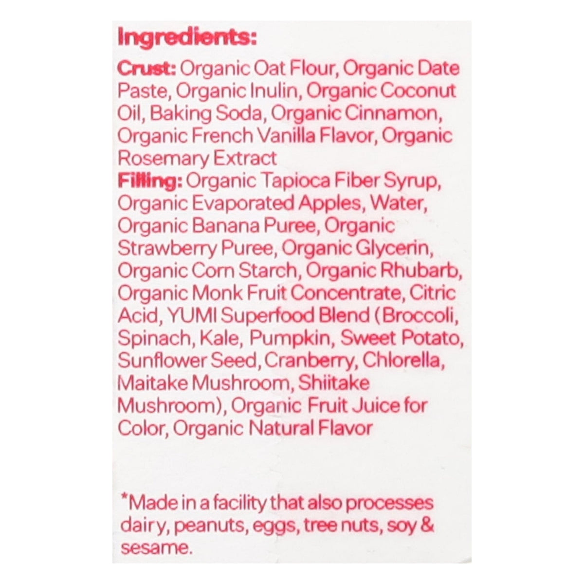 Yumi Organic Strawberry Rhubarb Bars, 3.7 oz