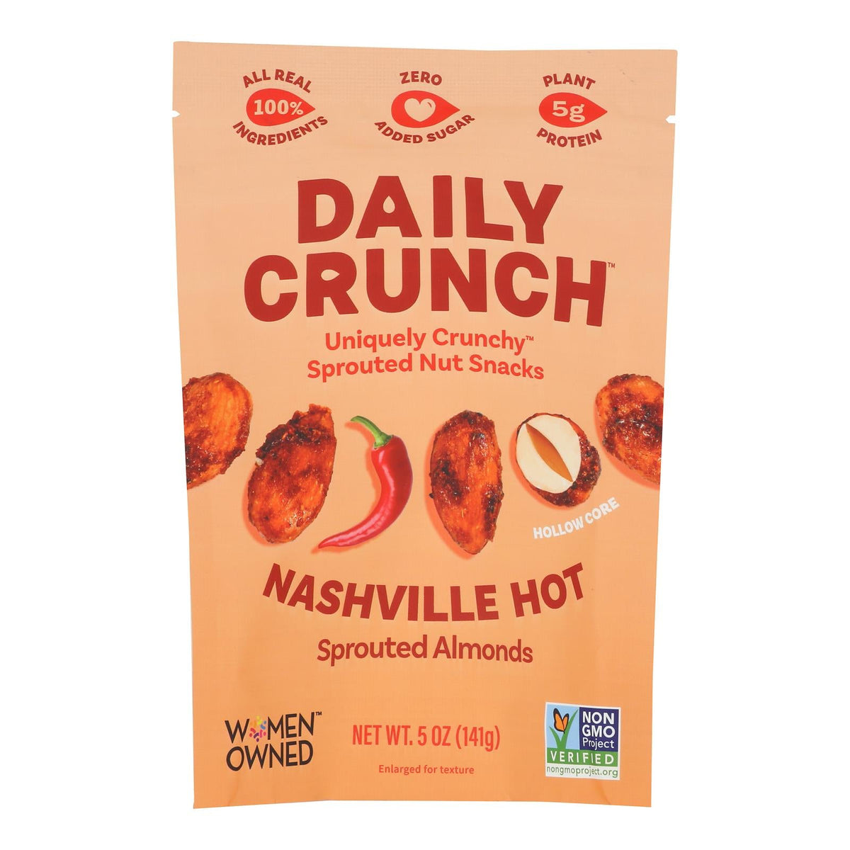 Daily Crunch Nashville Hot Sprouted Almonds, 4 oz (Case of 6)