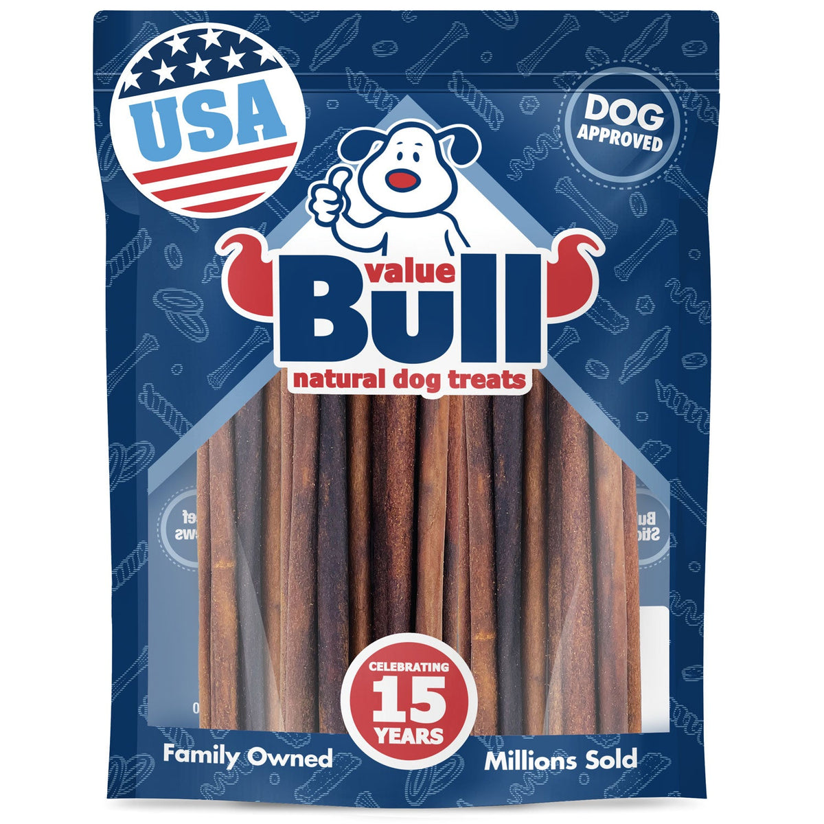 ValueBull USA Beef Collagen Sticks for Dogs, 12 Inch Thin Chews, 25 Count