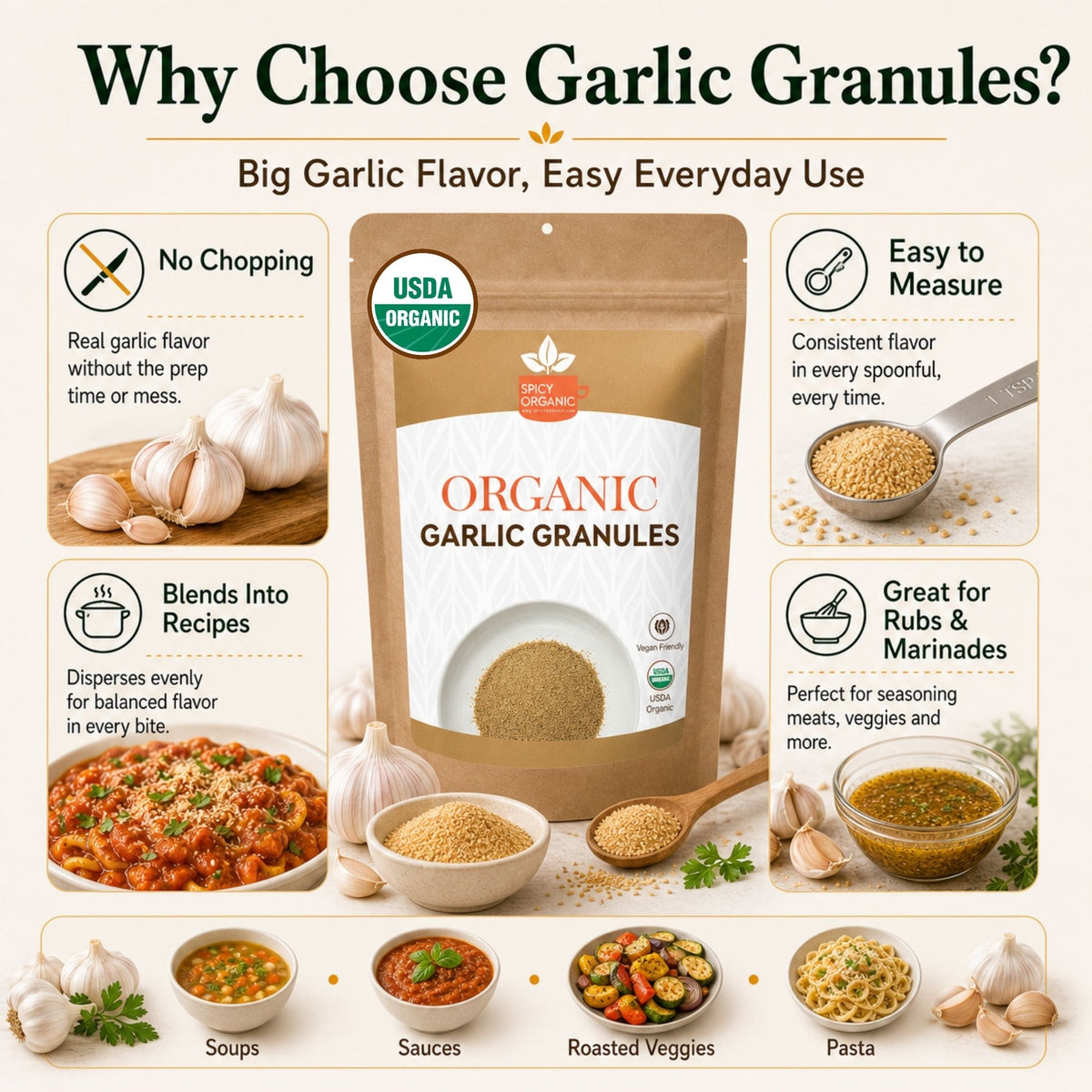 Organic Garlic Granules – For Marinades, Rubs & Roasting