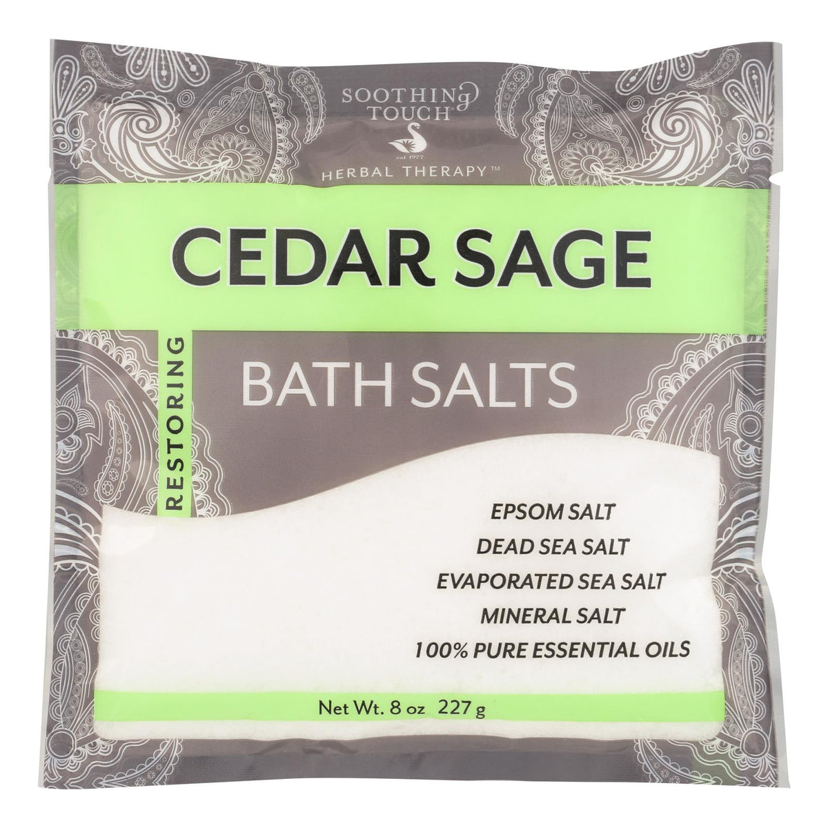 Soothing Touch Cedar Sage Bath Salts | Epsom Salt Soak | Gluten-Free | Case of 6 (8 Oz) | Bulk Pack