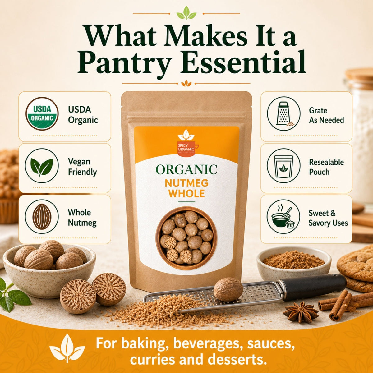Organic Whole Nutmeg – Grate Fresh for Baking & Chai
