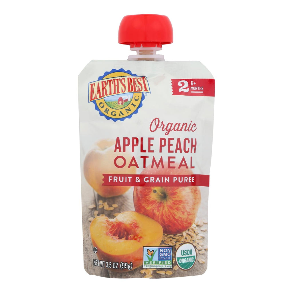 Earth's Best Organic Apple Peach Oatmeal Baby Food Pouch, 3.5 oz (Case of 12)