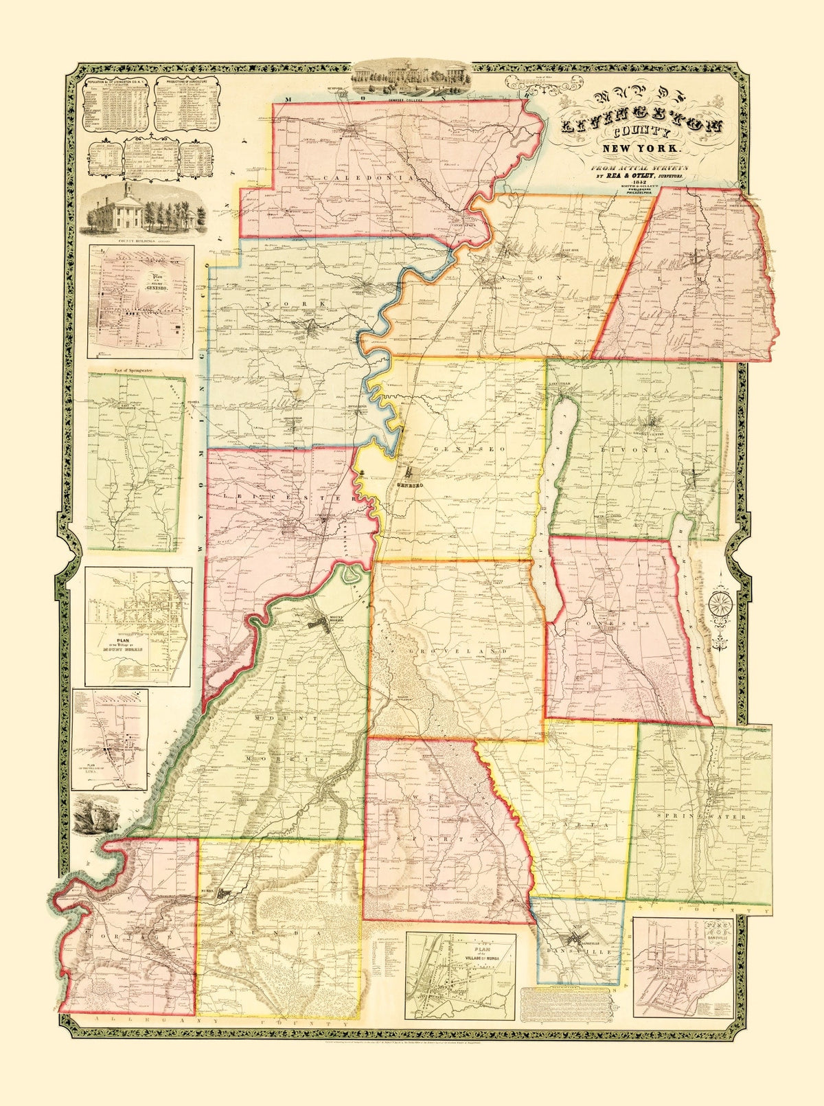 Vintage Map of Livingston County, New York 1852