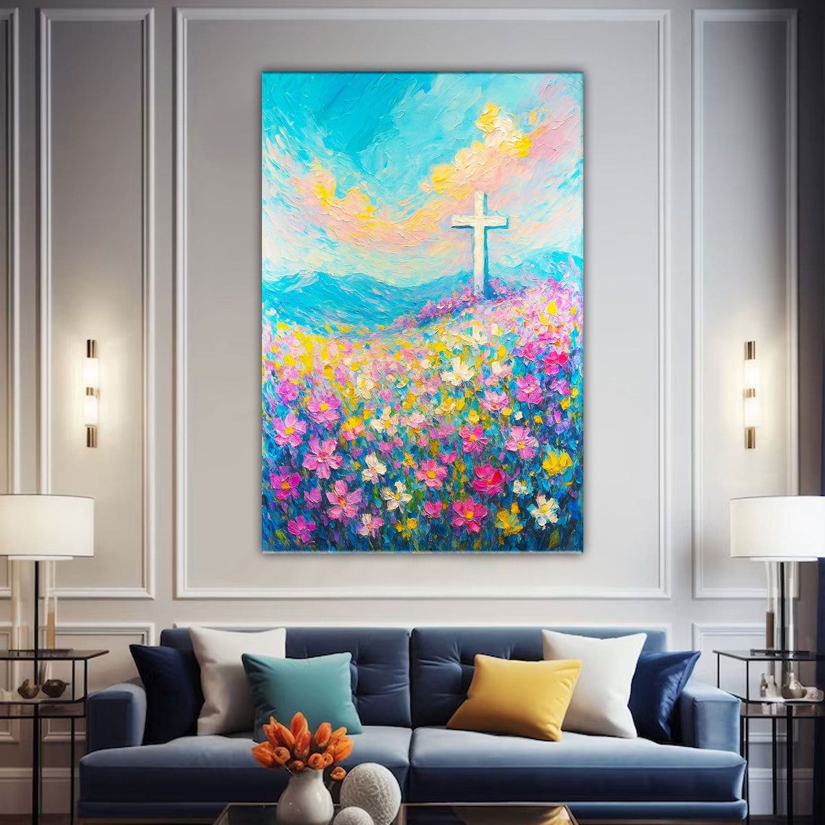 Cross Floral Field Faith Wall Art III