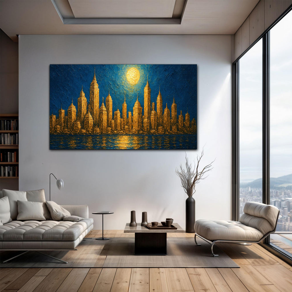 Golden Metropolis Cityscape Impasto Wall Art