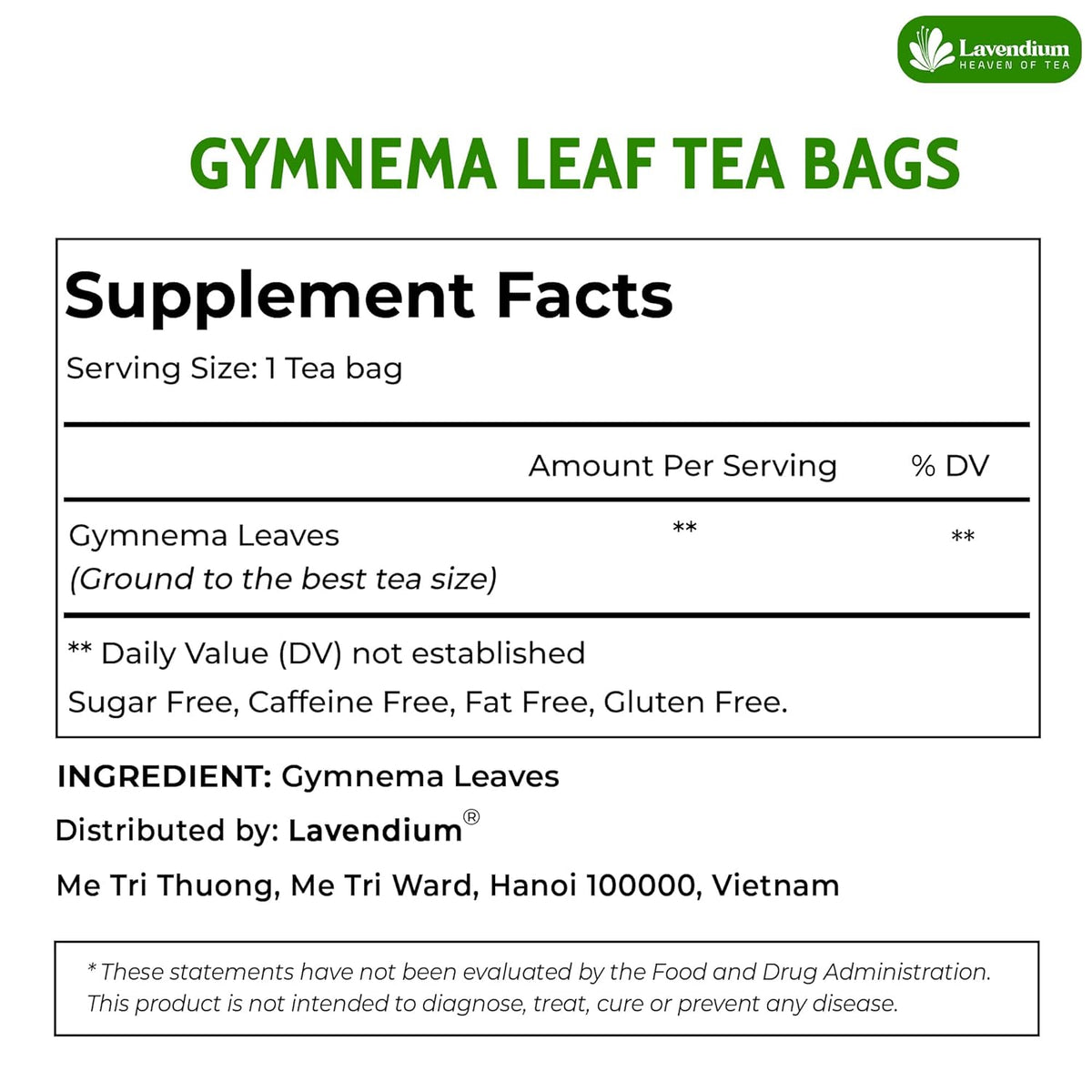 Premium Gymnema Leaf Tea Bags for Diabetics, 100% Natural & Pure from Gymnema Leaves.