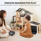 Sweet Family Gift Set: Black Dollhouse & Dollhouse Garage & Extra Dolls Set