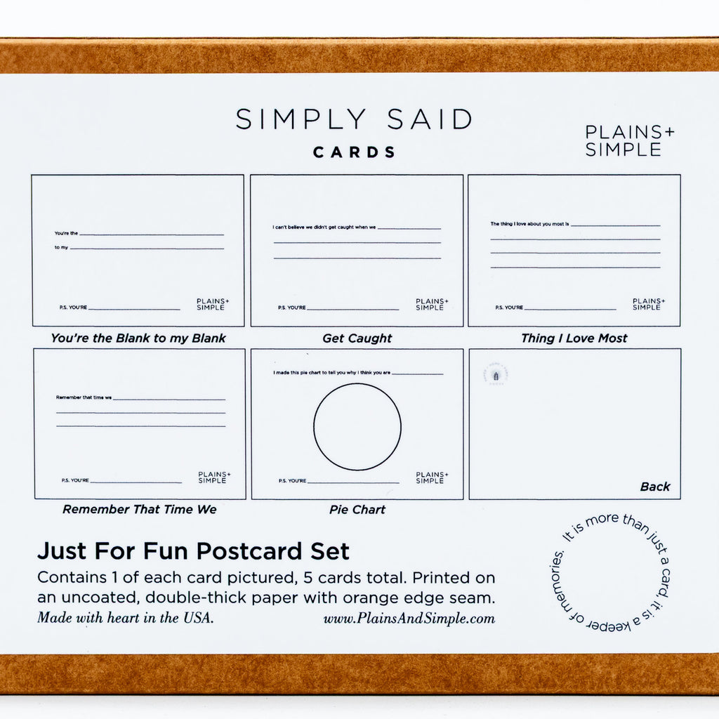 SALE | Simply Said Just For Fun Postcard Set | 5 Cards | Plains + Simple