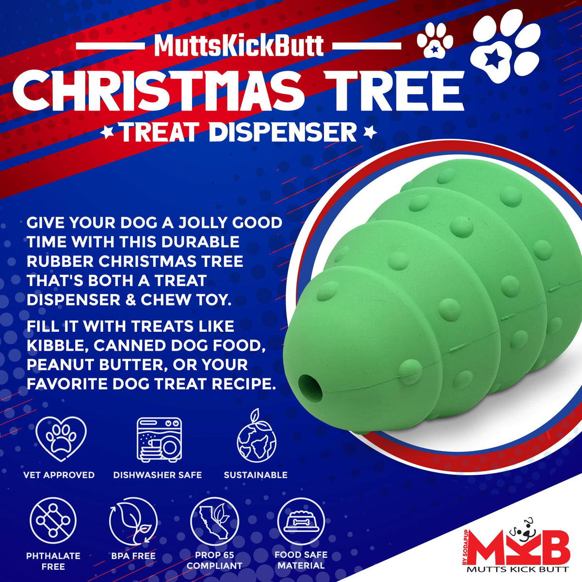 Christmas Tree Dog Toy - Durable Rubber Chew Toy for Large Dogs | USA Made