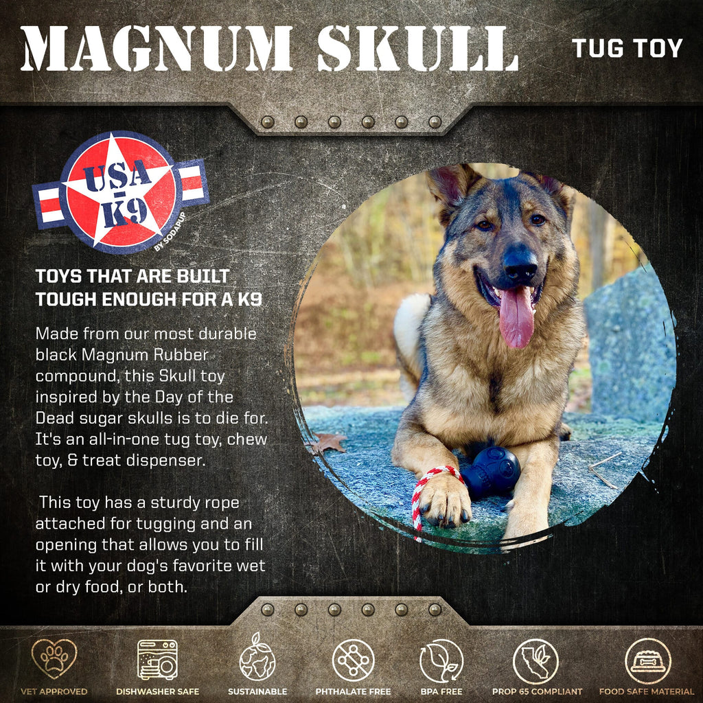 USA-K9 Magnum Skull - Black Magnum Rubber Chew Toy for Extreme Chewers | USA Made