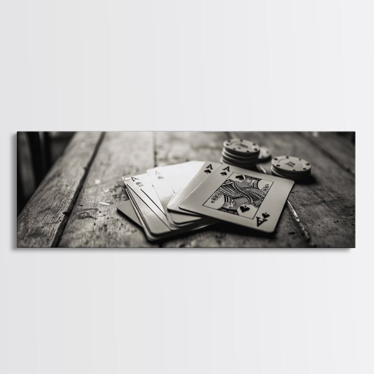 Poker Aces, Casino Vibes, Vintage Cards, Framed Canvas Print, Game Room Art, Man Cave Decor, Moody Black and White Wall Art