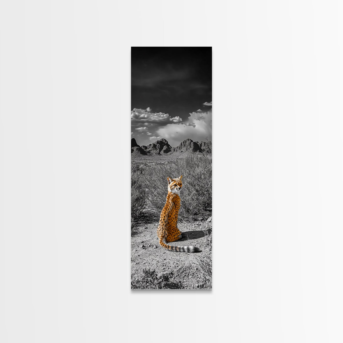 Wild Serval, Desert Cat, Savannah Wildlife, Majestic Predator, Framed Canvas Print, Safari Theme Living Room Wall Art, Modern Nature Decor