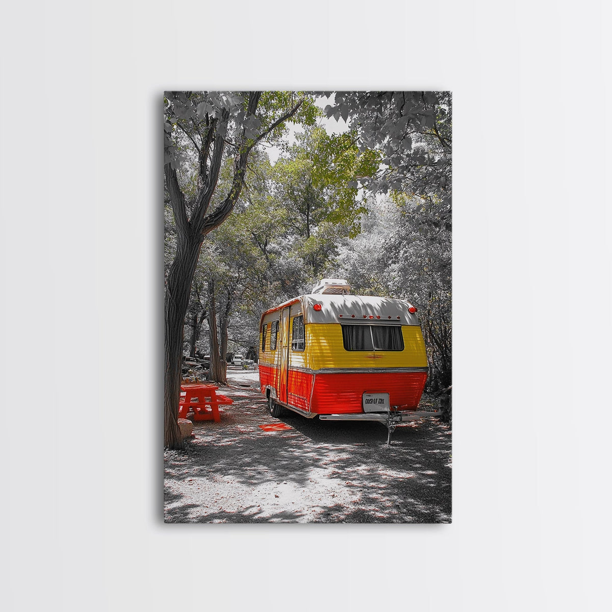 Retro Camper Van, Forest Escape, Travel Wall Art, Framed Canvas Print, Vintage RV Art, Nature Adventure Decor, Fall Vibes