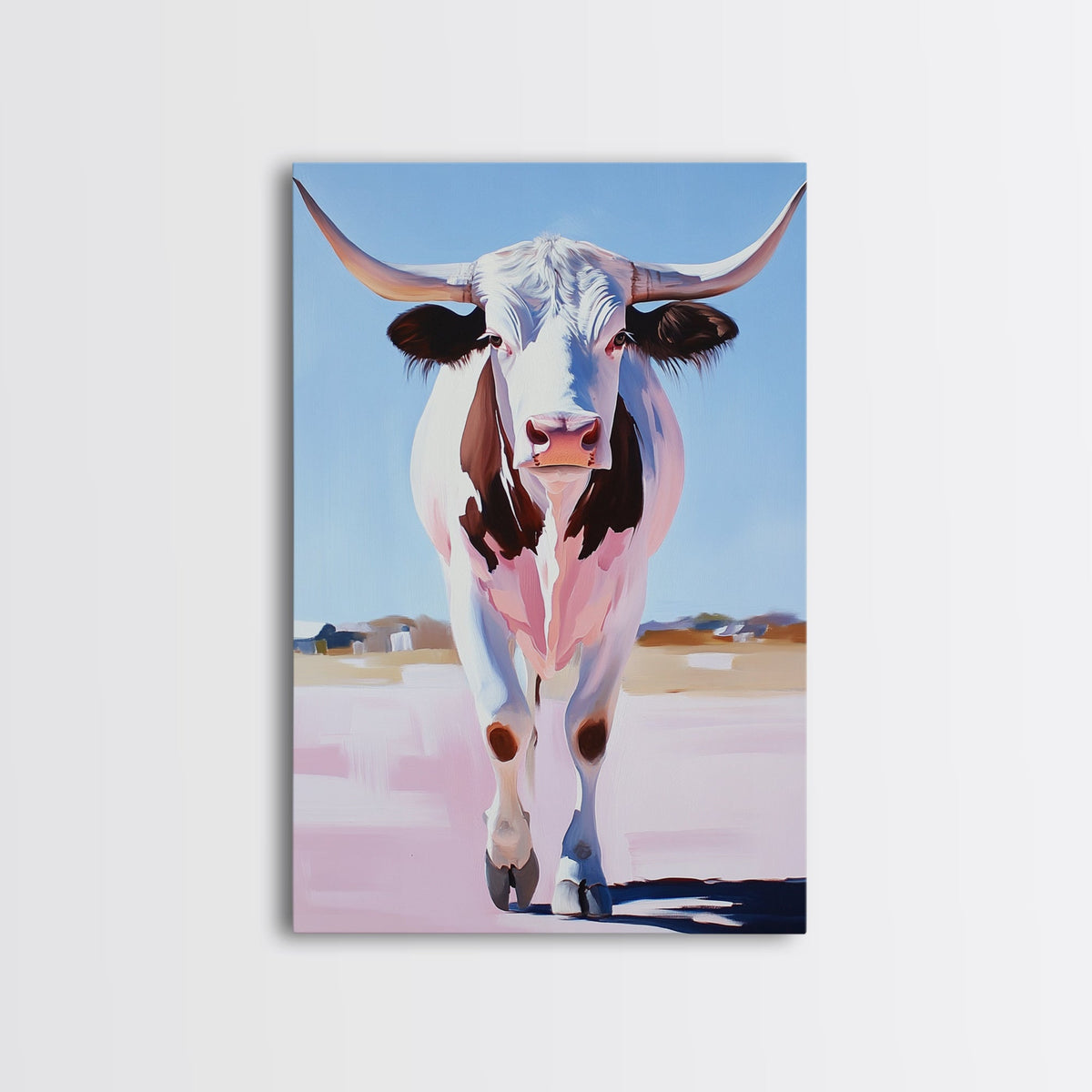 Texas Longhorn Portrait, cowboy art, rustic decor, farmhouse art, vintage horse art, moody art, southwest wall art, Canvas Print