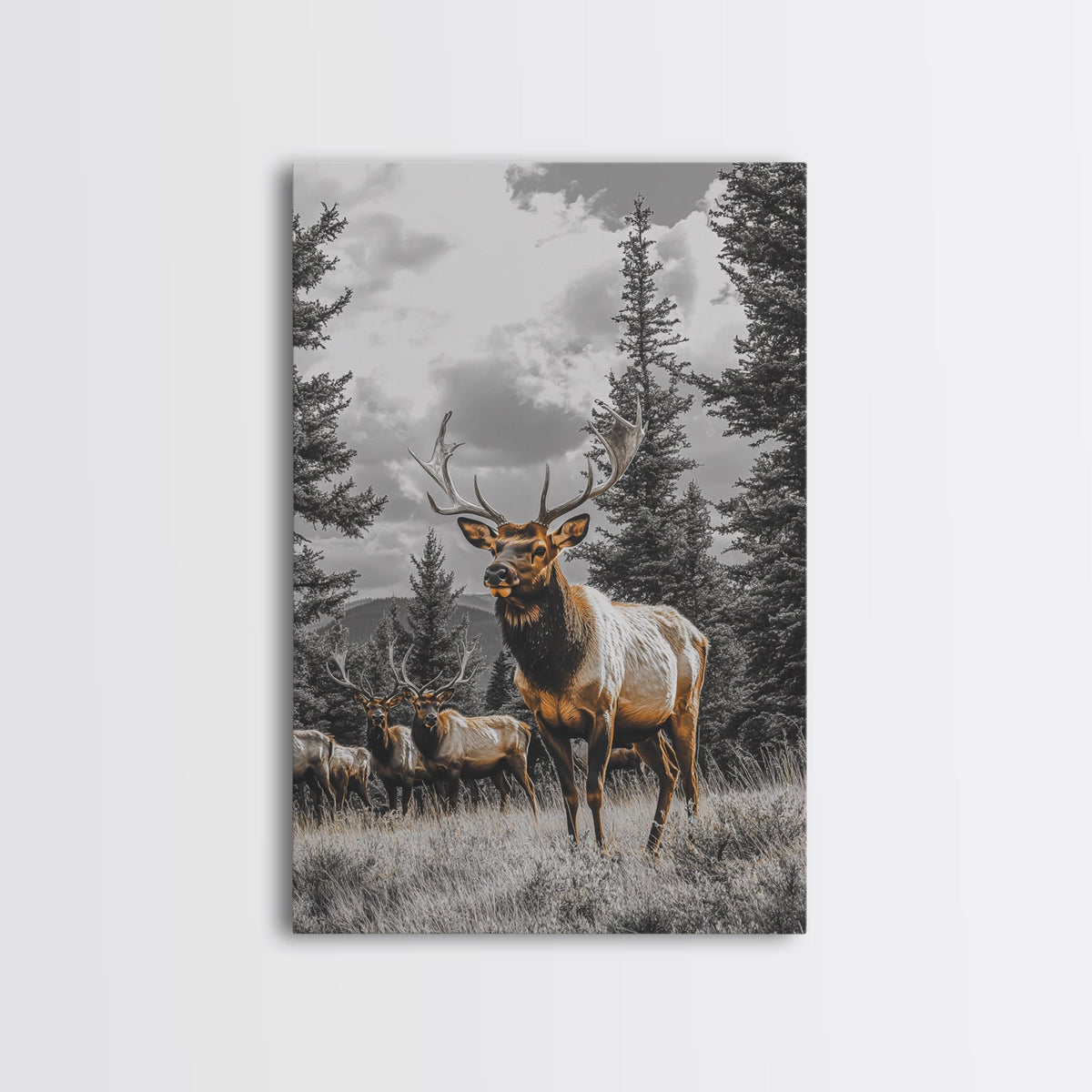 Elk, Forest Wildlife, Rustic Wall Art, Deer Drinking Water in Forest Painting, Cottagecore Wall Art, Nature Art, Canvas Print, Gift Idea