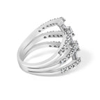18K White Gold 1 3/4 Cttw Diamond Multi Crossover and Split Shank Cocktail Ring