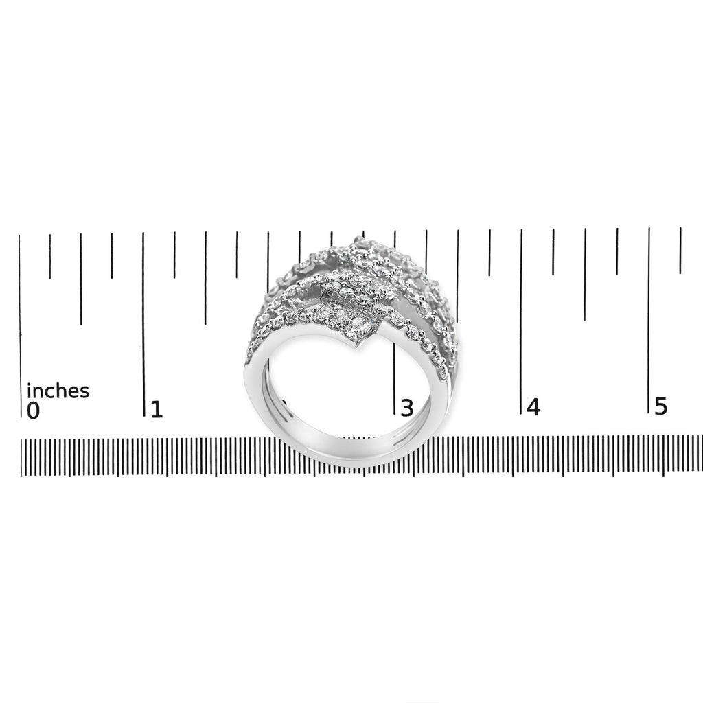 18K White Gold 1 3/4 Cttw Diamond Multi Crossover and Split Shank Cocktail Ring