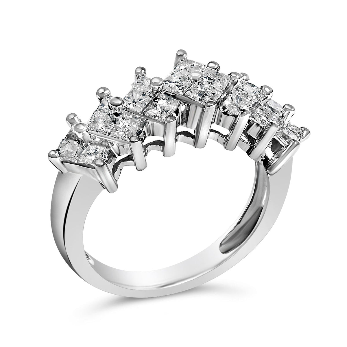 Sterling Silver 1 1/4 Cttw Princess Diamond Cluster Band Ring